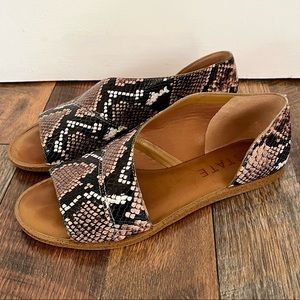 1. State Celven Open Toe Snakeskin Leather Slide Sandals